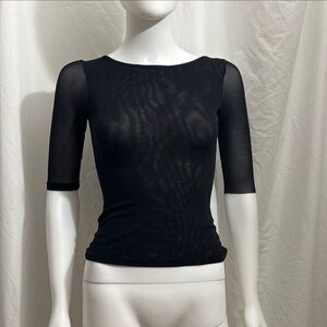 Bebe Black Sheer Short Sleeve Top